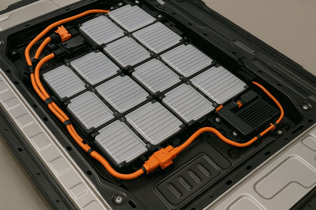 bateria em manutenção de um carro elétrico