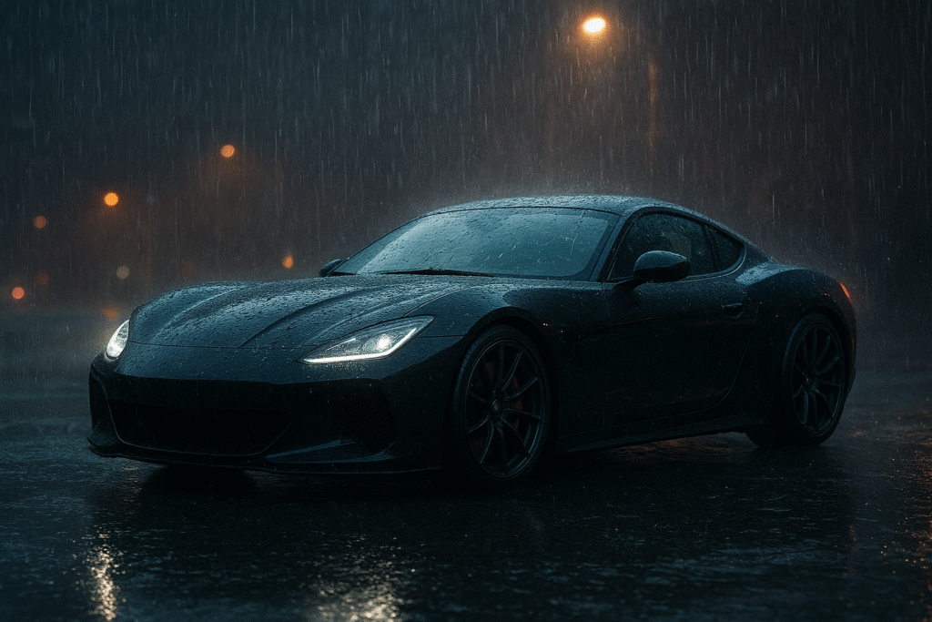 Carro Esportivo na Chuva